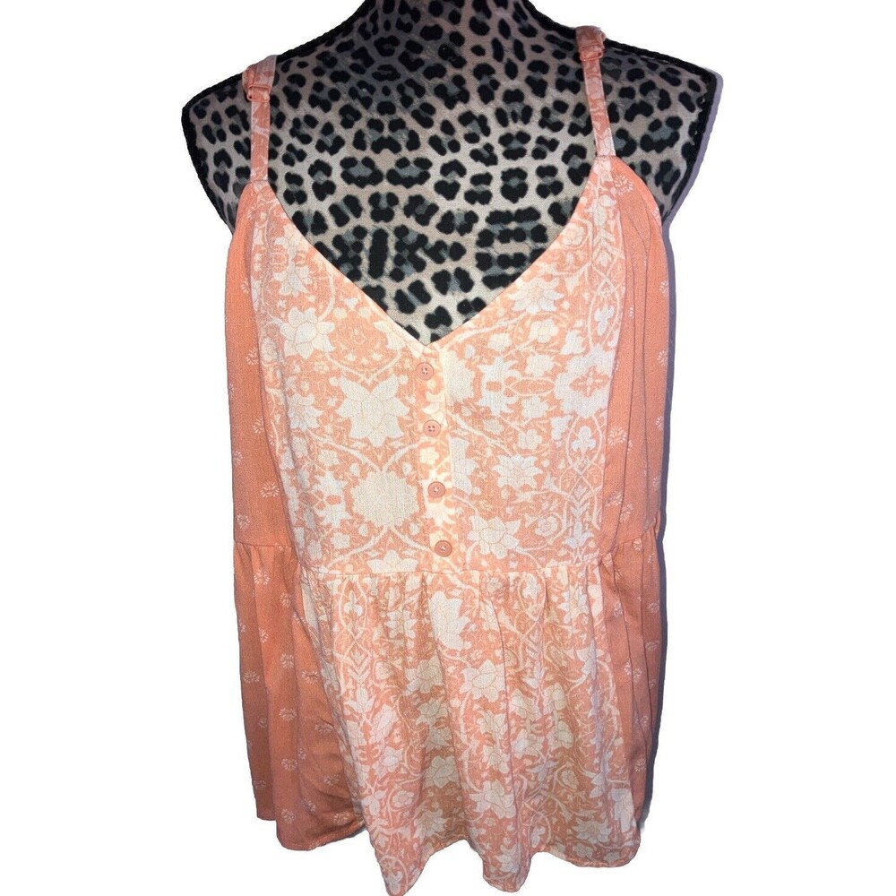 Torrid Top Blouse Size 2 Orange Floral Rayon Spaghetti Strap